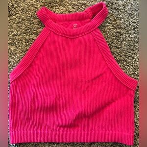 Aerie Superchill Ribbed Seamless High-Neck Bra Top (Pink) - Size M